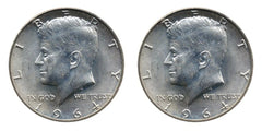 1964 Set of 2 - 90% Silver John F Kennedy JFK Half Dollar Circulated Very Fine-1