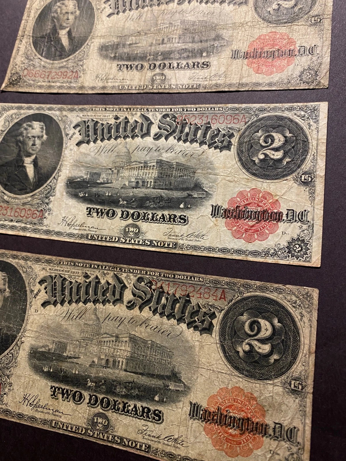 1917 $2 Two Dollar Note ✯ Red Seal Large Size Legal Tender Estate Lot Rare ✯-2