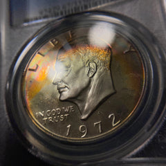 1972 S Eisenhower Ike Silver Dollar RAINBOW TONED PCGS PR67 DCAM Unc COLOR S$1-2