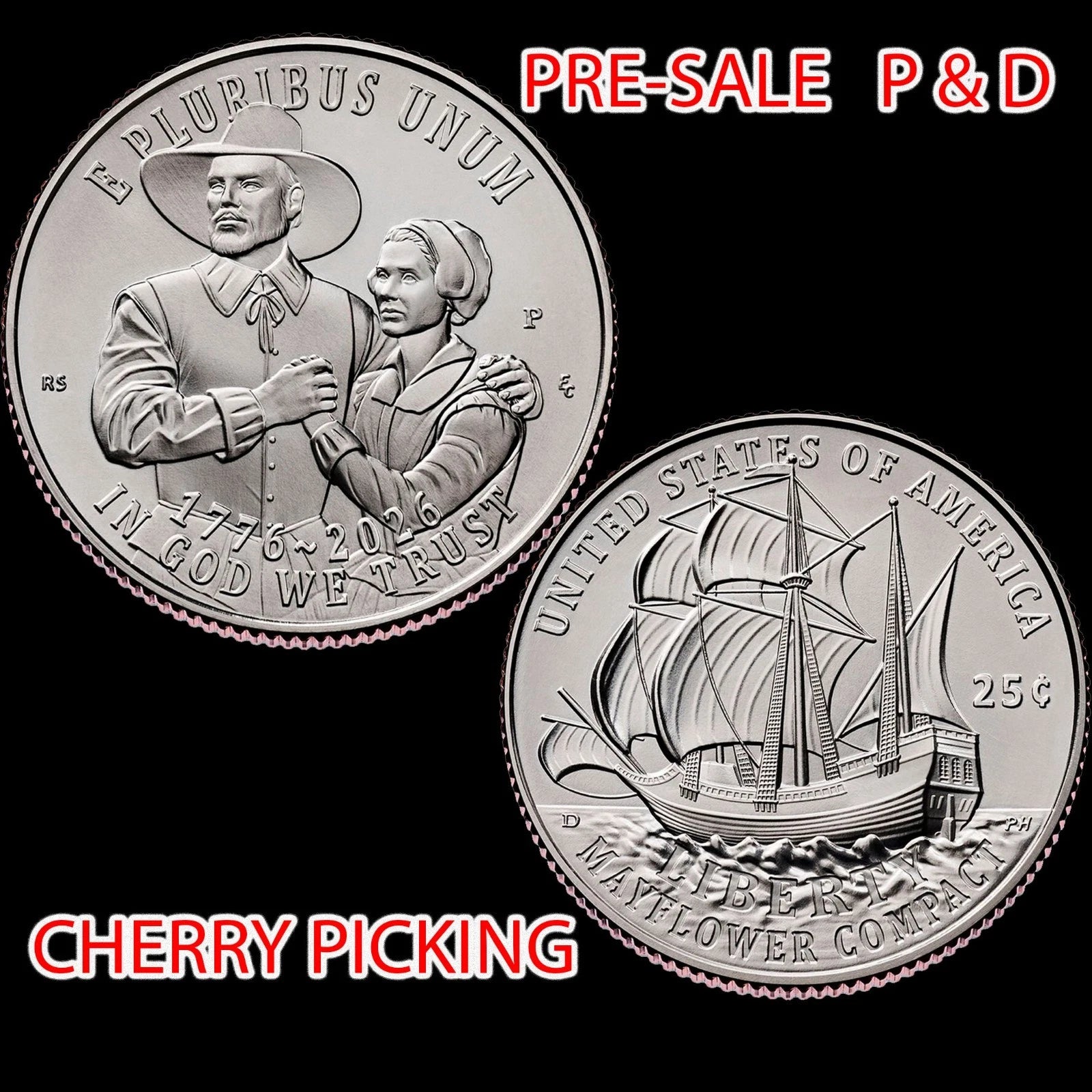 1776-2026 P D Semi-Quincentennial Mayflower Compact Quarters 2 COIN ⭐FROM ROLLS⭐-3