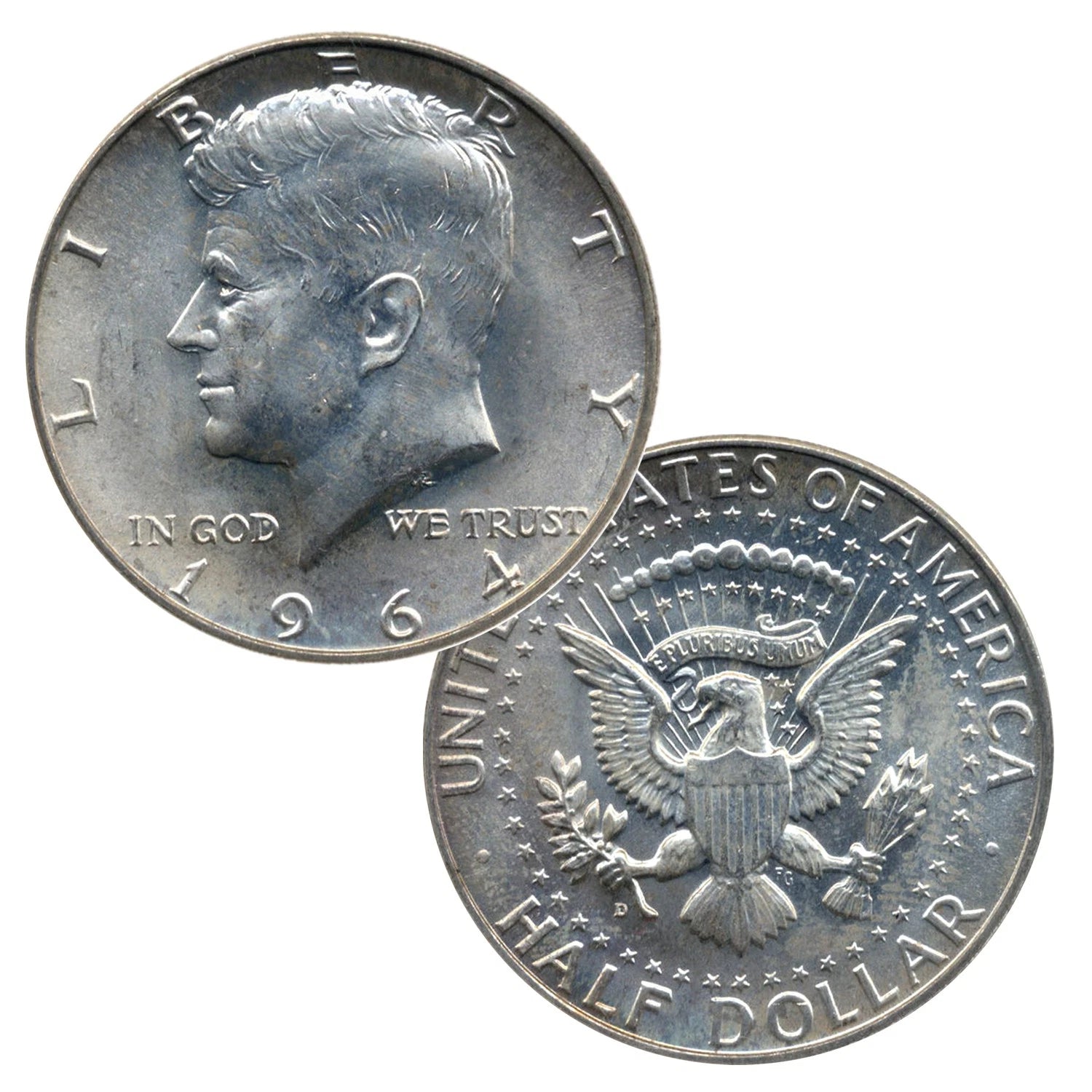 1964 Set of 2 - 90% Silver John F Kennedy JFK Half Dollar Circulated Very Fine-4