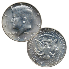 1964 Set of 2 - 90% Silver John F Kennedy JFK Half Dollar Circulated Very Fine-4