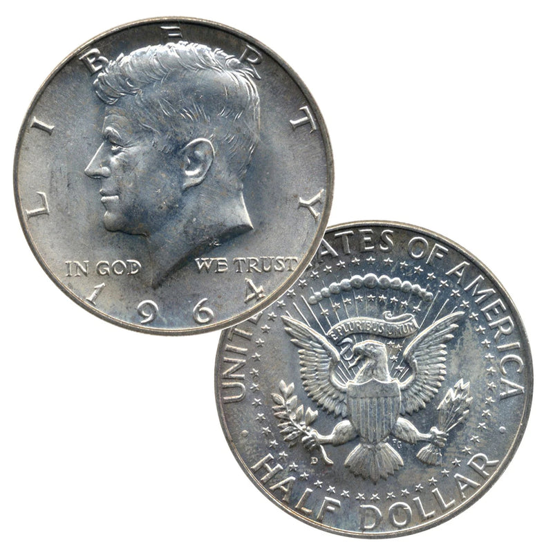 1964 Set of 2 - 90% Silver John F Kennedy JFK Half Dollar Circulated Very Fine-4