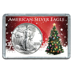 1990 $1 American Silver Eagle With Christmas Tree Design Holiday Holder-1
