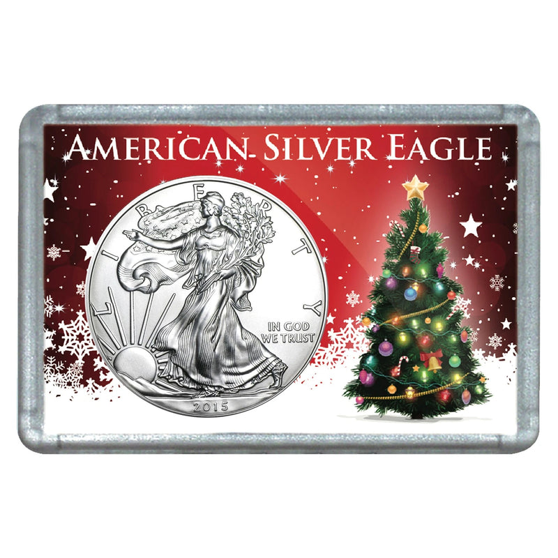 2015 $1 American Silver Eagle With Christmas Tree Design Holiday Holder-1