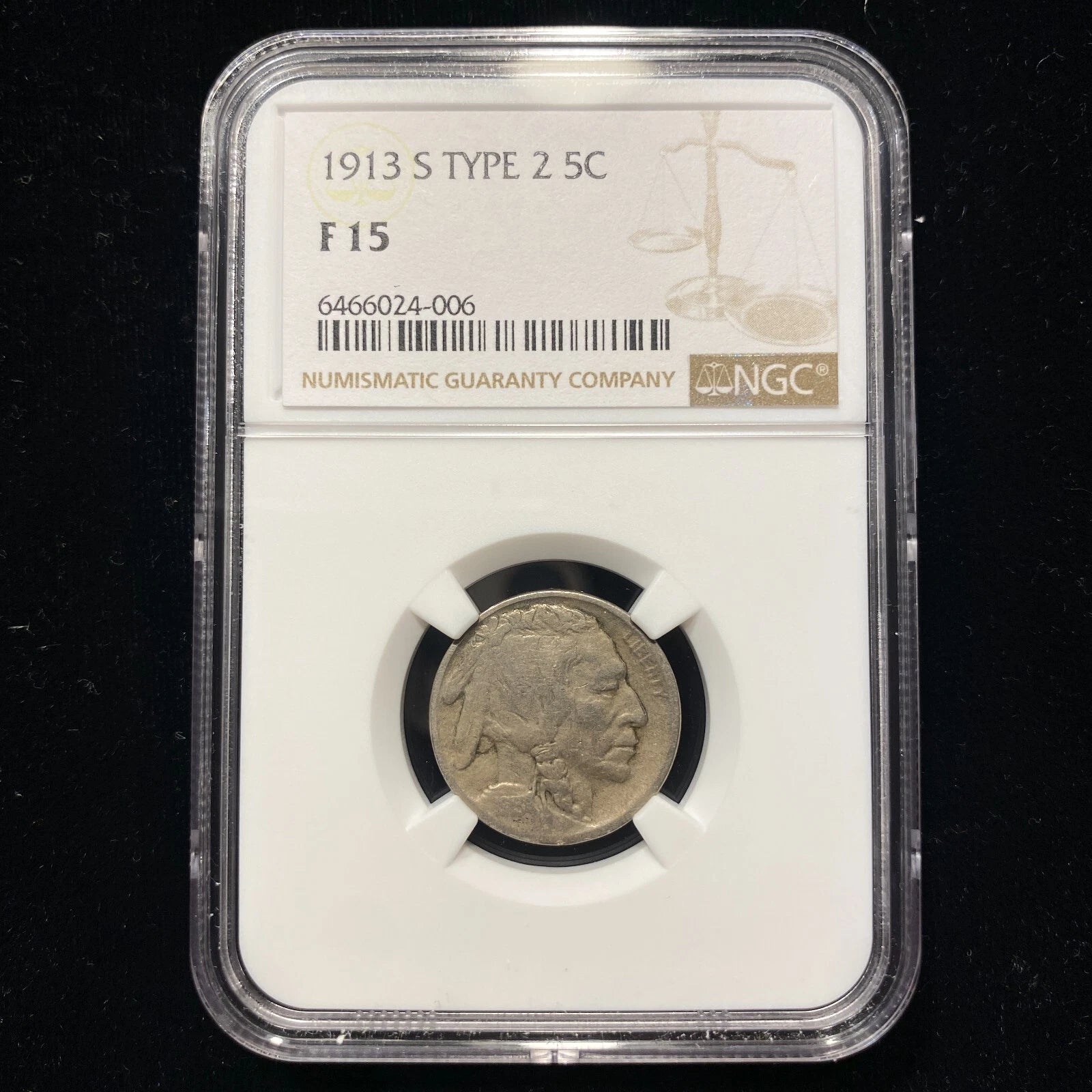 1913 S 5 Cent Buffalo Nickel US Mint NGC F15 Rare Type 2 Doubled Variety-5