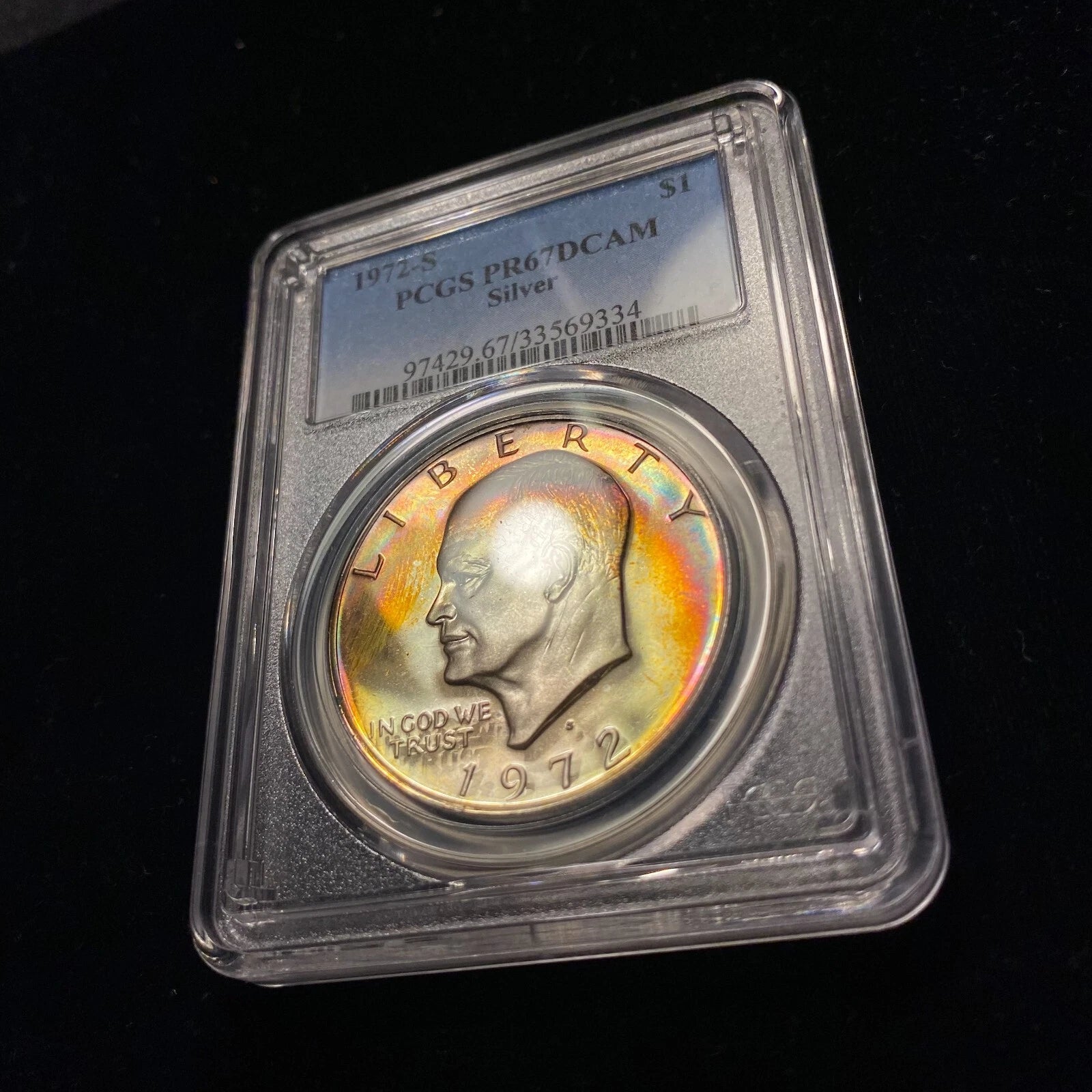 1972 S Eisenhower Ike Silver Dollar RAINBOW TONED PCGS PR67 DCAM Unc COLOR S$1-4
