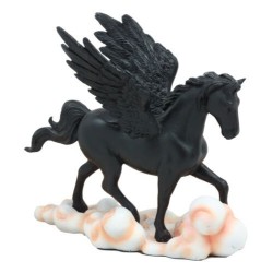 A Black Pegasus Horse Flying Over Clouds of Olympus Figurine 7' H Greek Mythology Decor Statue for Desk or Shelf Decorative
